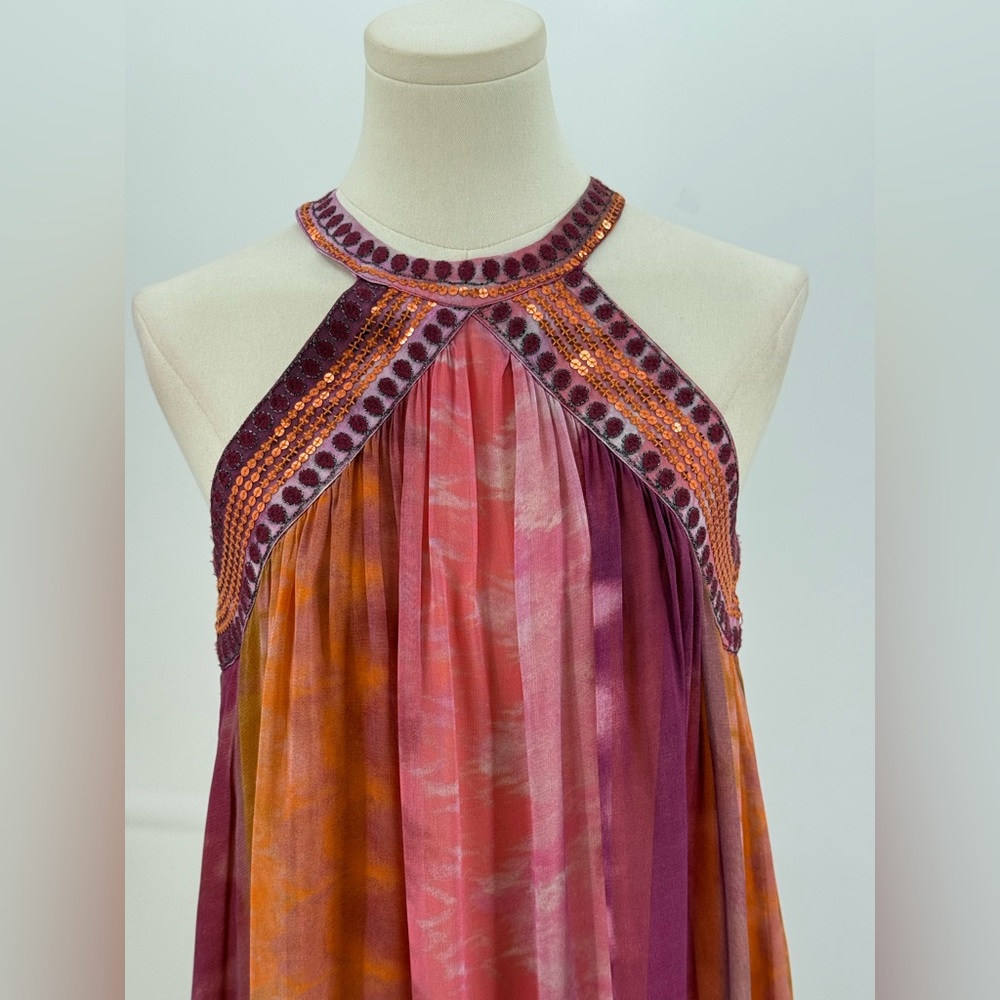 Zara Ombre Halter Maxi Pink Orange Flowing Chiffon Evening Summer Dress SZ XS - Picture 6 of 15